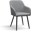 Set di sedie LISBONA in tessuto grigio e gambe in metallo nero, con braccioli