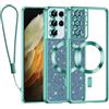 Kokio Glitter Magnetica Cover per Samsung Galaxy S21 Ultra Ultra con Cordino, Compatibile con MagSafe, Brillantini Sottile Silicone TPU Antiurto Custodia per Samsung S21 Ultra Bumper, Verde