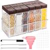 RUIJIE Barattoli di Spezie, Set di 6 Contenitori Spezie Portaspezie, Contenitori Alimentari Plastica, Condimento Box Trasparente con Imbuto e Etichette, Vasetti per Conservare Sale, Pepe, Zucchero