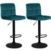 Duhome 2x Sgabelli da bar in similpelle o tessuto (lino) nero regolabile in altezza girevole quadrato con schienale selezione colore 451Y, colore:verde bluastro, materiale:velluto