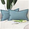 Madizz 2 Pezzi Poliestere Lino Copricuscini con bordo largo Morbido Decorativo Fodere per Cuscino Lusso Stile per Divano Camera da Letto 30x50 cm Blu