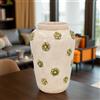 Sofia Ceramiche Comp Vaso Boccia in Ceramica di Caltagirone h 40 cm — Madreperla Colorato, Fiori Gialli e Verde - 40 cm / Madreperla Antichizzato