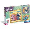 Clementoni - Puzzle per Bambini 3x48 Pezzi Supercolor, per Bambini 5+ Anni, Illustrazioni Disney Stitch, Idea Regalo, Made in Italy, 32x22 cm, 25062