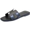 LHXYUO Sandali piatti da donna, pantofole da donna in pelle, comode scarpe piatte eleganti eleganti ciabatte estive autunno carino punta aperta casual, Nero , 34 EU