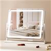 VEVOR Specchio per Trucco Illuminato con Lampadine LED Specchio per Trucco 3 Modalità di Illuminazione a Colori con Specchio Ingranditore 5X Rimovibile Controllo a Tocco Rotazione a 360°, 547x447mm