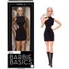 Barbie Signature Basics Modello 02, bambola da collezione bionda, mini abito e stivali da gladiatrice neri, vestibilità universale, corpo snodato e testa intercambiabile, 6+ anni, JBH71
