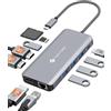 NOVOO Docking Station USB C, NOVOO 11 in 1 Hub USB C, Triplo Display con 2 HDMI 4K@60 Hz, DP 4K@120Hz, RJ45 Ethernet, 100W PD, Lettore SD/TF e 4 Porte USB Adattatore multiporta per MacBook/Dell/HP/Surface