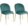Marvin Sedia in Velluto con Gambe Oro Chiara, Sedie in Metallo Dorato, Poltroncina con Seduta Imbottita per Sala da Pranzo Salotto Soggiorno di Design Moderno (2, Verde Acqua/Oro)