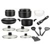 Herzberg - Batteria di Cucina - Set Pentole e Padelle Induzione 17 Pezzi - Alluminio Forgiato con Rivestimento in Marmo - Manico Amovibile - Antiaderente - Tutti i Fuochi - Guanto Incluso - Nero