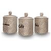 ARCA, Set 3 Barattoli per Sale, Zucchero e Caffè, Tris di Contenitori da Cucina in Ceramica Lavorata, Lavabili in Lavastoviglie, 10x15 cm, Fantasia Marble, Colore Tortora