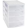 Acan Tradineur - Cassettiera da tavolo, 4 cassetti, trasparente, con torre, armadio/guardaroba, bagno, ufficio, prodotto in Spagna, 35 x 27 x 35,5 cm, colore: bianco