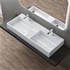 doporro Lavabo Sospeso Rettangolare Lavabo da Appoggio con Foro Rubinetto in Marmo Resina Bianco Lucido per Bagno Vasca Doppia 120x48x13cm, Colossum12-1200-2