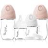 Hararum Set Regalo Biberon in Vetro, Anti-coliche 80 ml/160 ml, 0-6 Mesi, 4 Biberon con Tettarelle a Flusso Ultra Lento e Lento per attaccamento naturale - Bianco e Rosa