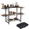 Outsunny Tavolo da campeggio pieghevole da campeggio in acciaio e alluminio, con borsa per il trasporto, 2 ripiani pieghevoli, 2 ripiani e portabicchieri, dim. 126L x 46L x 81H cm