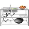 KigerNee Lavello da cucina in acciaio inox, a 2 vasche a 3 livelli, in acciaio inox, autoportante, con rubinetto, per cucina, ristorante, campeggio, 120 x 45 x 80 cm, con accessori e scolapiatti