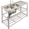 PUDLOR Lavabo indipendente in acciaio inox, 120 x 45 x 80 cm, doppio lavello da esterno con rubinetto e scarico dell'acqua calda e fredda, per esterni, interni, cucina, ristorante