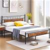 VECELO Telaio per letto 140 x 190 cm, rete con piattaforma singola con testiera in legno, supporto a doghe in acciaio di alta qualità, portaoggetti sotto il letto, montaggio semplice, marrone