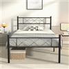 VECELO Telaio per letto 90 x 190 cm, letto singolo in metallo, non serve rete, montaggio semplice, grande spazio in listelli, nero