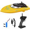 SPYMINNPOO Giocattolo per Barca Telecomandato, Modello Giocattolo per Bambini per Motoscafo per Yacht Elettrico Ad Alta Velocità Impermeabile 2.4G per Laghi di Piscine(Giallo)
