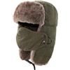 bomhys Cappello Uomo Cappello da Trapper Grosso Caldo da Uomo Cappelli Russi Invernali Antivento Rimovibili con Maschera Colbacco,Verde Militare,55-60Cm
