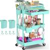 Yeabett - Carrello artigianale a 3 ripiani, carrello portaoggetti con cassetto e ruote, carrello portaoggetti per cucina, bagno, ufficio, soggiorno, blu