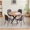 DEYARNA HOME Set Sala da Pranzo, Tavolo da Pranzo Rotondo da 100 cm con 4 Sedie da Pranzo in Tessuto di Lino，Ideale per Cucina, Soggiorno, Sala da Pranzo (Legno Scuro+ST-Nero)