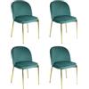 Marvin Sedia in Velluto con Gambe Oro Chiara, Sedie in Metallo Dorato, Poltroncina con Seduta Imbottita per Sala da Pranzo Salotto Soggiorno di Design Moderno (4, Verde Acqua/Oro)