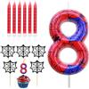 BONHHC Candeline Compleanno Numeri 8, Candeline Ragno 8 Anno 3D, Candele Compleanno Numeri Rosso con 6 Candele Sottili Caketopper, Candele Torta Numero per Feste di Tema e Compleanni
