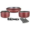 Herzberg - Batteria di Cucina - Set 3 Pentole Induzione e 2 Padelle Antiaderenti in Alluminio Forgiato - Manici Amovibili - Guanto da Cucina Incluso - Compatibile Tutti i Fuochi - Bordeaux
