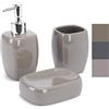 MSV - Set di Accessori da Bagno in Ceramica da 3 Pezzi - Dispenser di Sapone - Portasapone - Bicchiere - Colore Tortora - Design Solido ed estetico