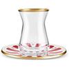 Karaca Bursa - Set di bicchieri da tè turchi, 12 pezzi, set da tè per 6 persone (Cay Bardagi), bicchieri da tè con design tradizionale in rosso, piatto rosso con dettagli raffinati