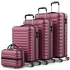 NUMADA - Set di valigie 4pzs (53/63/75cm) e borsa da toilette Bordeaux, ABS Resistente, Leggero con 4 ruote doppie e lucchetto combinazione laterale