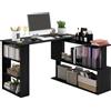 HOMCOM Scrivania Angolare con Piano Girevole a 360° e 5 Ripiani, 120x110x74.5 cm, Nero | Aosom Italy