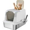 PawHut Lettiera per Gatti Chiusa a 2 Ingressi con Deodorante e Paletta, 60.4x40.4x41.8 cm, Bianco e Grigio | Aosom Italy
