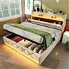 VICONELISE Letto Matrimoniale con Contenitore 180x200 cm con LED e USB Tipo C, Letto Imbottito con Vano Portaoggetti e Testiera, Letto Una Piazza e Mezza con Spazio e Rete a Doghe(Beige)