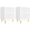 vidaXL Comodini con Gambe in Legno Massello 2pz Bianchi 40x30x50 cm