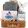 amo nenes Set Regalo Neonato Unisex, Cestino portaoggetti con Sonaglio, Asciugamano da Bagno, Coperta di Sicurezza, Panno per il ruttino, Biglietto d'auguri, Regali per la nascita e per la festa bebè, Grigio
