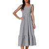 Allegra K Maxi abiti estivi da donna senza maniche con scollo quadrato a quadretti smock abito casual, Nero , L