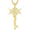 INFUSEU Collana Ruota di Ecate, Argento 925 18K Oro Tripla Luna Figure di Lilith Dea Pagana Ecate Gioielli Amuleto Strega Ciondolo Serpente Protezione Runa Gioielli Wiccan per Donne