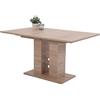 Hela Tische, Helena - Tavolo con base a colonna, in materiale a base di legno rivestito in melammina, finitura rovere Sonoma, allungabile con meccanismo ad apertura sincronizzata, 140-220 x 90 cm