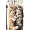 EuoDuo Cover Libro per Xiaomi Mi 11 Lite 5G / 5G NE Custodia Libretto in Pelle Motivo Animali Portafoglio con Porta Carte Magnetica Flip Case Protettiva - Carino Due Gatti