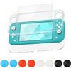 OnrySxn Custodia protettiva compatibile con Nintendo Switch Lite 2019, cover rigida in policarbonato trasparente HD con pellicola protettiva e 8 tappi per pollice per assorbimento degli urti antigraffio