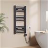 EMKE Scaldasalviette Elettrico per Bagno 75 x 40 cm, Radiatore Curvato con Termostato, Scaldasalviette Elettrico, Supporto Porta-Asciugamani, Antracite, 250 Watt