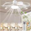 FIENZA Ventilatore a Soffitto Con Luce e Telecomando,E27 Plafoniera Led Soffitto Super Silenziosa, Ventola da Soffitto Con Luce 3 Velocità, Luminosità, Memoria, Tempistica (B)