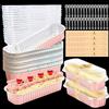 Furuising 30 Pezzi Mini Teglie per Pane con Coperchi e Cucchiai, 200ml Contenitori Rettangolari per Cupcake in Alluminio, Pentole Quadrate in Foglio Per Cottura di Pane, Torte, Muffin, Dessert