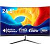 Gawfolk Monitor 24.5 Pollici 120Hz Gaming Curvo Schermo PC FHD (1080p) 1ms 100% sRGB HDMI/VGA Compatibile con Montaggio a Parete Nero