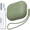 MHYALUDO Custodia per AirPods Pro di seconda generazione, Custodia per AirPods Pro in morbido silicone anticaduta e antiurto Skin Touch con portachiavi e kit di pulizia,Verde oliva