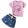 Generico 2 Pz Completino Bambina Set Completo Estivo Estate Vestiti Outfit Casual Mare Spiaggia Cotone e Lino Maglietta Pantaloncini T Shirt Manica Corta per bambini di 5-14 anni