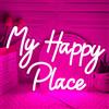 Weeddy My Happy Place - Insegna luminosa al neon a LED per decorazione da parete, intensità variabile, pannello luminoso artistico per camera da letto, feste e matrimoni