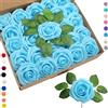 COSORO 25 rose artificiali blu cielo in schiuma con steli, decorazione floreale per compleanno, torta nuziale, festa, giardino, artigianato, doccia, matrimonio, San Valentino